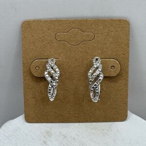 Sterling Silver Diamond Twisted Half Hoop Earrings